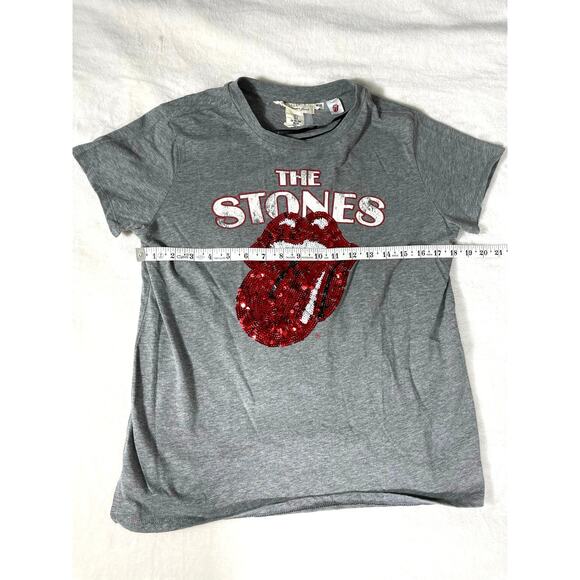 Rolling Stones H&M Sequin Logo T-Shirt Gray Women’s Small - Picture 3 of 6